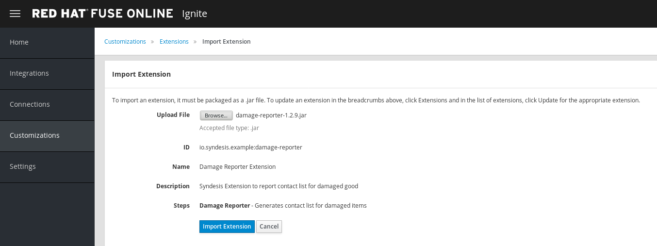 Fuse Online Customization Extension